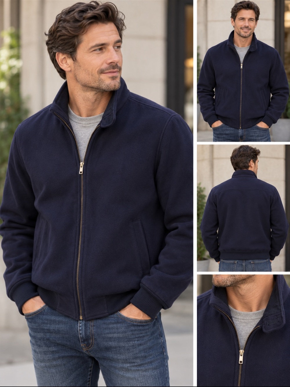 Turnbury Men’s XL Wool Cashmere Blend Navy Bomber Jacket Full Zip Size XL